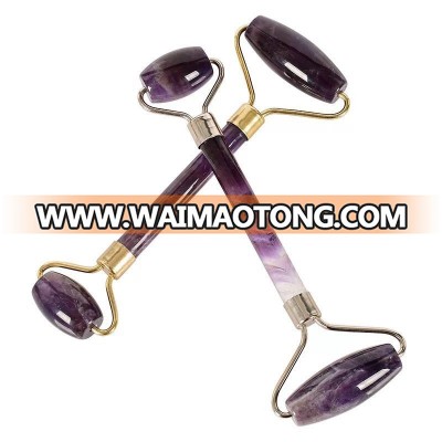 Natural High Quality Amethyst Roller Gua Sha Scrpaer Facial Massager Welded Crystal Roller