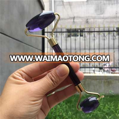 Natural Purple Glass Healing Roller Gua Sha Scrpaer Facial Massager Welded Crystal Roller